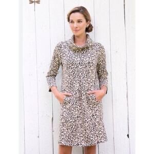Pure Essence Pure Essence Cowl Neck Leopard Print Long Sleeve Shift Dress Med